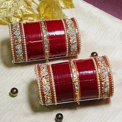Wedding Chura Set with Pearl & Elephant Design for Women (Both Hands)