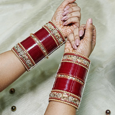 Wedding Chura Set with Pearl & Elephant Design for Women (Both Hands)