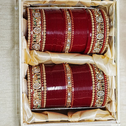 Wedding Chura Set with Pearl & Elephant Design for Women (Both Hands)