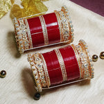 Bridal Wedding Chuda Set with Kundan & Pacheli Kada for Women (Both Hand)
