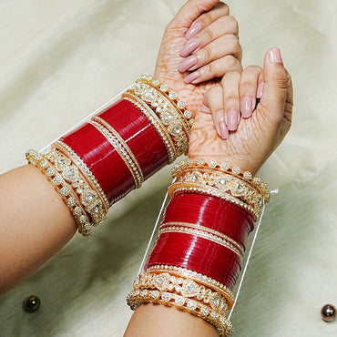 Bridal Wedding Chuda Set with Kundan & Pacheli Kada for Women (Both Hand)