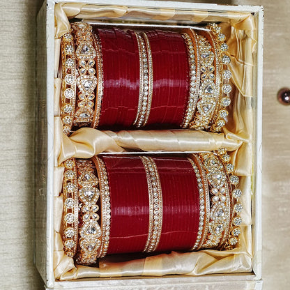 Bridal Wedding Chuda Set with Kundan & Pacheli Kada for Women (Both Hand)