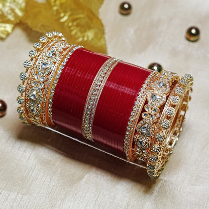 Bridal Wedding Chuda Set with Kundan & Pacheli Kada for Women (Both Hand)