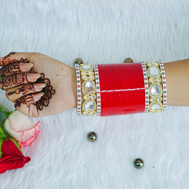 Red Wedding Bridal Chura Set with Kundan Work for Women (Both Hands)