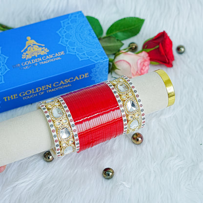 Red Wedding Bridal Chura Set with Kundan Work for Women (Both Hands)