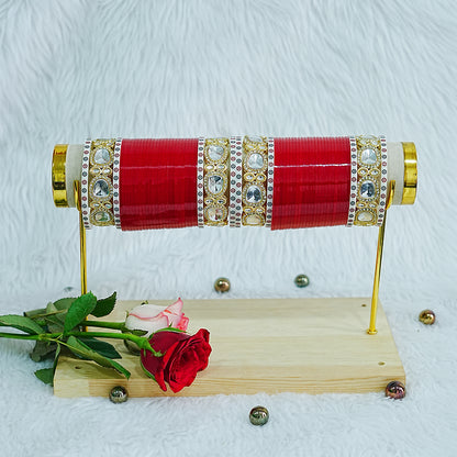 Red Wedding Bridal Chura Set with Kundan Work for Women (Both Hands)