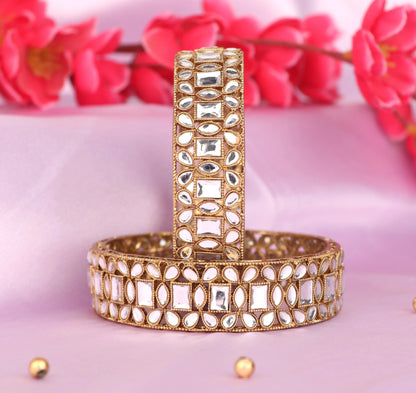 Gold Plated Mirror Work Metal Kada for Women (Pack Of 2)