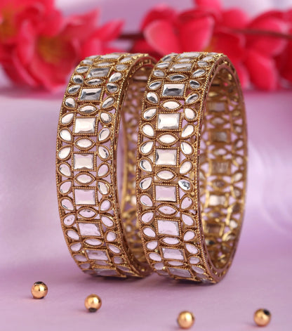 Gold Plated Mirror Work Metal Kada for Women (Pack Of 2)