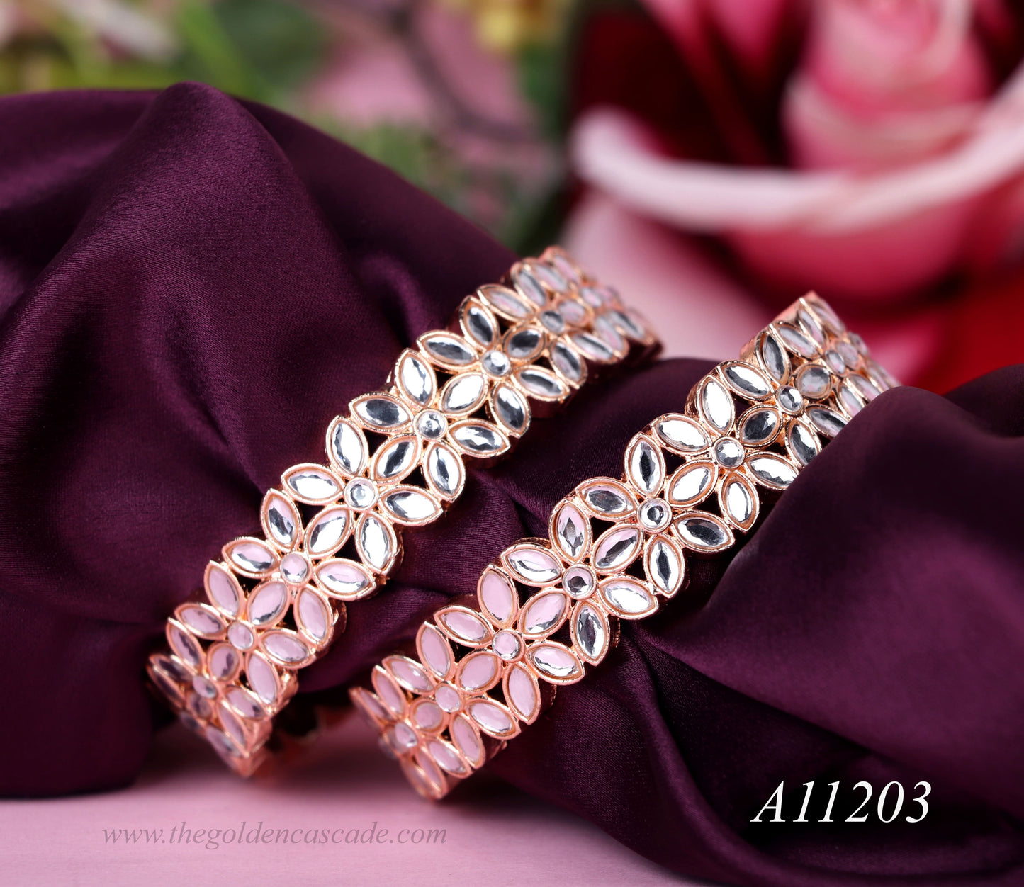 Traditional Rose Gold Plated Stone Studded Metal Kada for Women (Pack of 2)