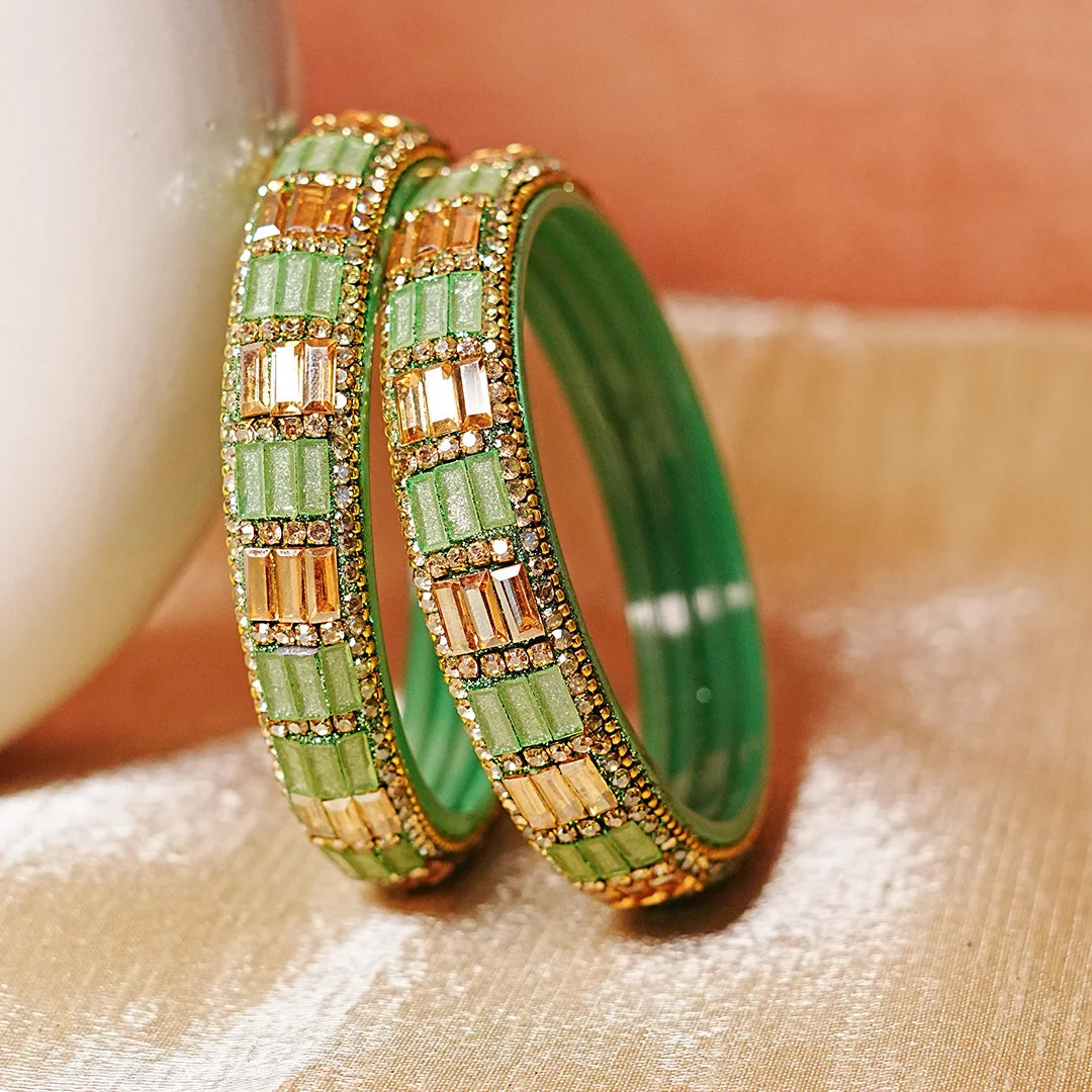 Designer Glass Kada Bangle with Stone & Beads Work for Women & Girls (Pack of 2)