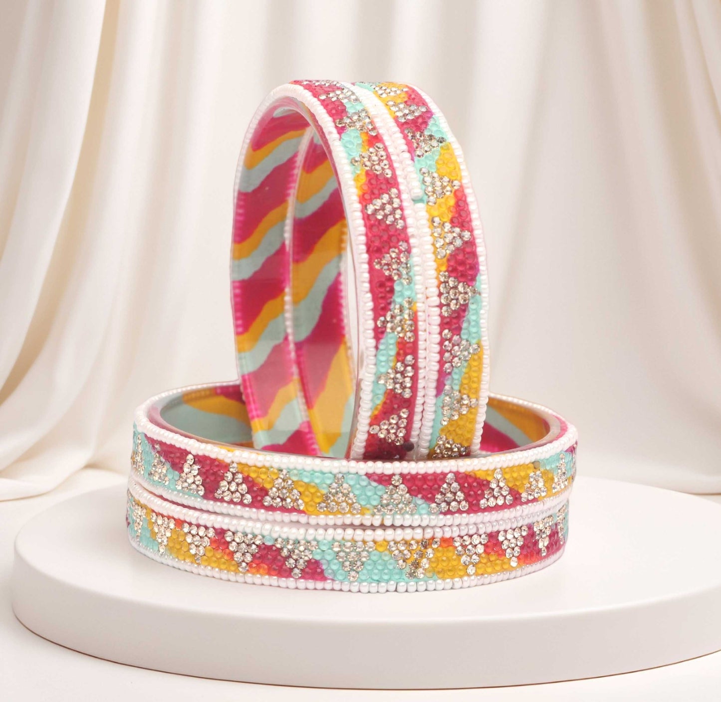 Handmade Multicolor Shade Glass Kada for Women & Girls (Pack of 4)