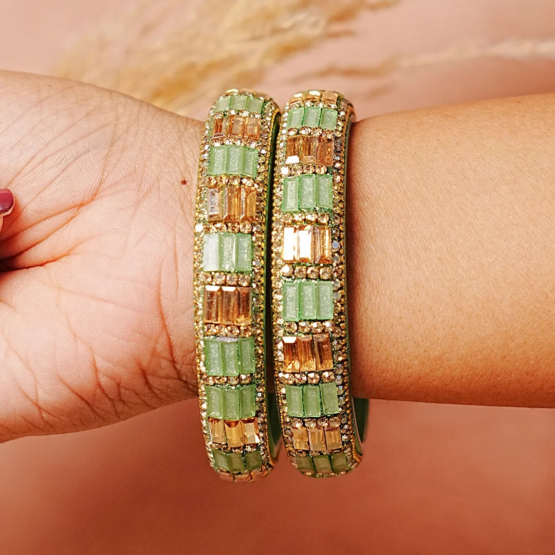 Designer Glass Kada Bangle with Stone & Beads Work for Women & Girls (Pack of 2)