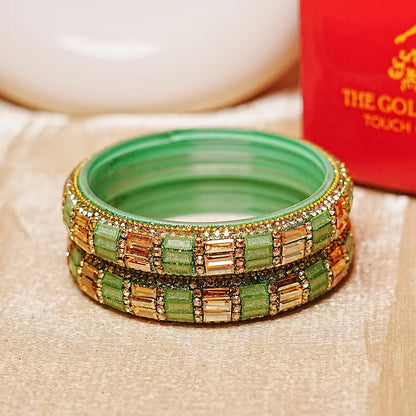Designer Glass Kada Bangle with Stone & Beads Work for Women & Girls (Pack of 2)