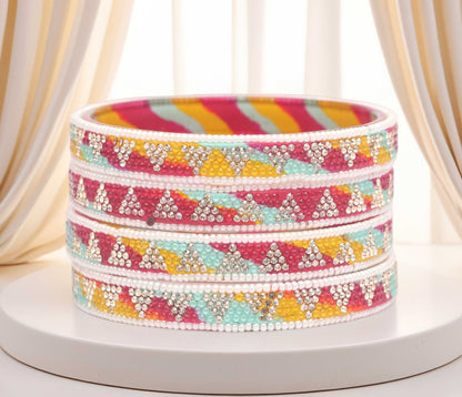 Handmade Multicolor Shade Glass Kada for Women & Girls (Pack of 4)