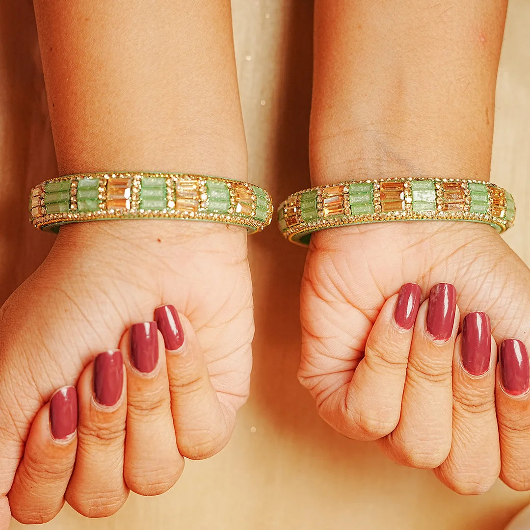 Designer Glass Kada Bangle with Stone & Beads Work for Women & Girls (Pack of 2)