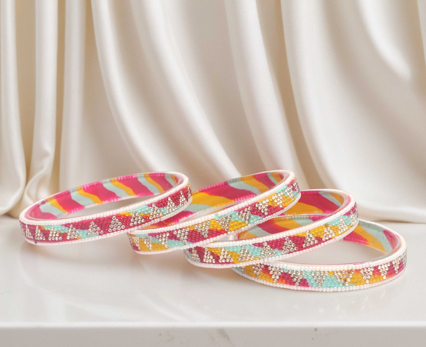 Handmade Multicolor Shade Glass Kada for Women & Girls (Pack of 4)