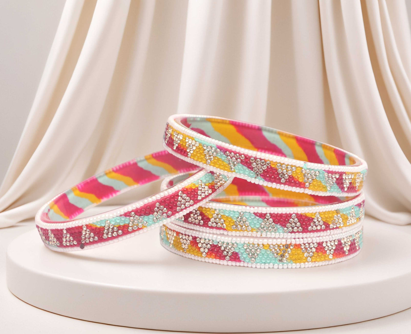 Handmade Multicolor Shade Glass Kada for Women & Girls (Pack of 4)