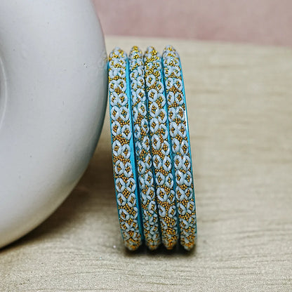 Golden Ball Studded Handcrafted Glass Kada Bangles for Women & Girls (Pack of 4 Kada)