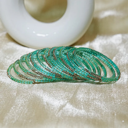 Traditional Glass Bangle with Golden Balls & Beads Studded for Women & Girls (Pack of 12 Bangles)