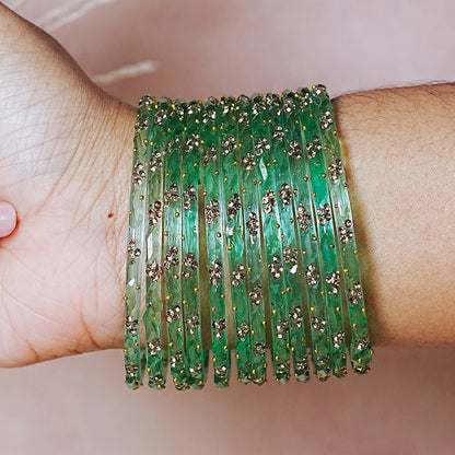 Designer Beads Work Glass Bangles for Women (Pack of 12 Bangle)