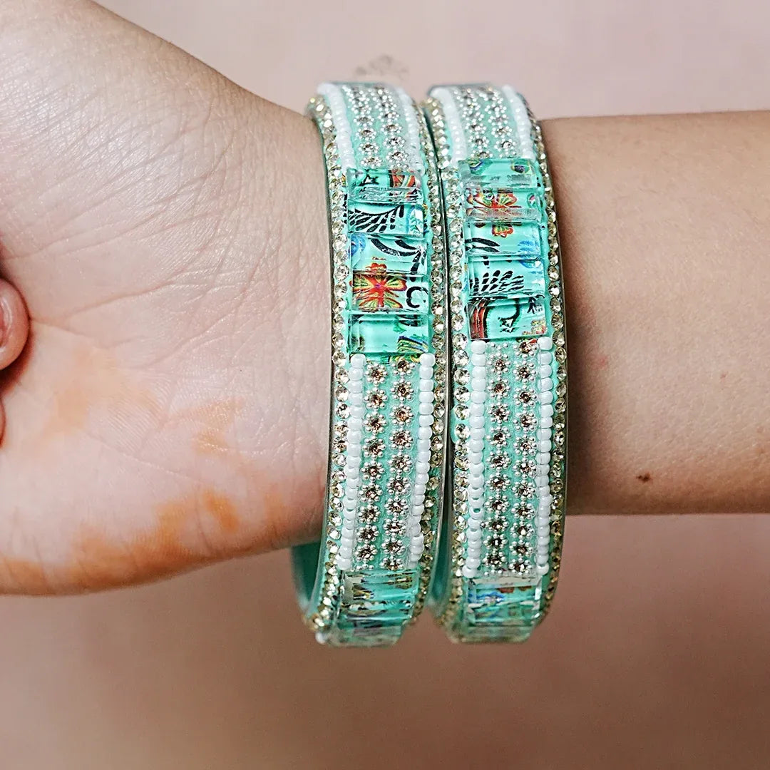 Women’s Glass Kada Bangles (Pack of 2) - The Golden Cascade