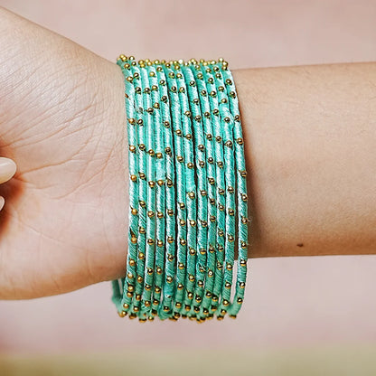 Metal Base with Premium Thread Work Bangles for Women & Girls (Pack of 12 Bangle)