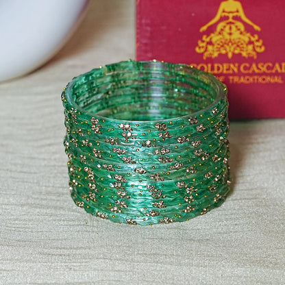 Designer Beads Work Glass Bangles for Women (Pack of 12 Bangle)