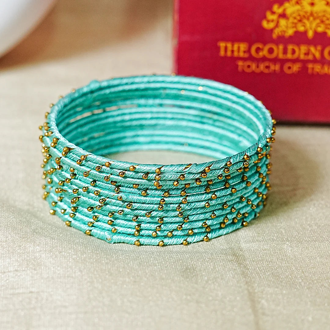 Metal Base with Premium Thread Work Bangles for Women & Girls (Pack of 12 Bangle)
