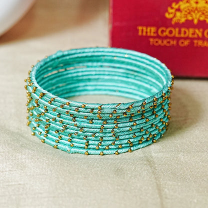 Metal Base with Premium Thread Work Bangles for Women & Girls (Pack of 12 Bangle)