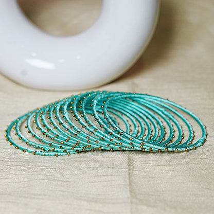 Metal Base with Premium Thread Work Bangles for Women & Girls (Pack of 12 Bangle)