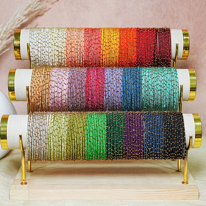 Metal Base with Premium Thread Work Bangles for Women & Girls (Pack of 12 Bangle)