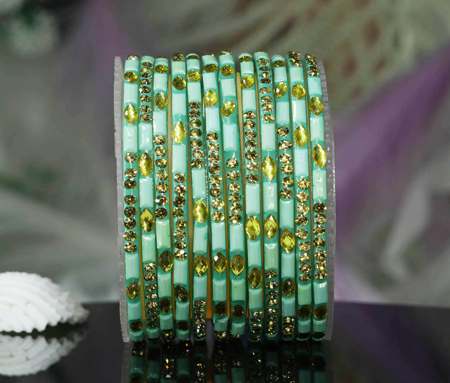 Multiple Color Glass Bangle with Stone Beads Work for Women & Girls (Pack 12 Bangles)