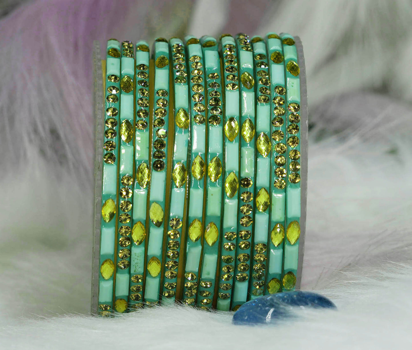 Multiple Color Glass Bangle with Stone Beads Work for Women & Girls (Pack 12 Bangles)