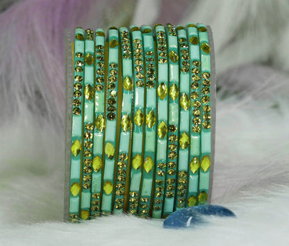 Multiple Color Glass Bangle with Stone Beads Work for Women & Girls (Pack 12 Bangles)