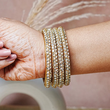 Traditional Indian Glass Kada Bangles Set with Beads Studded for Women & Girls (Pack of 4)
