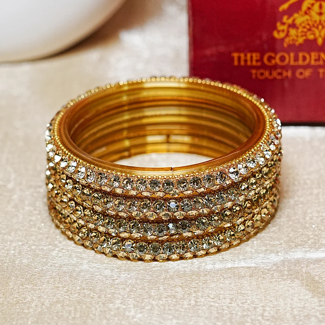 Traditional Indian Glass Kada Bangles Set with Beads Studded for Women & Girls (Pack of 4)