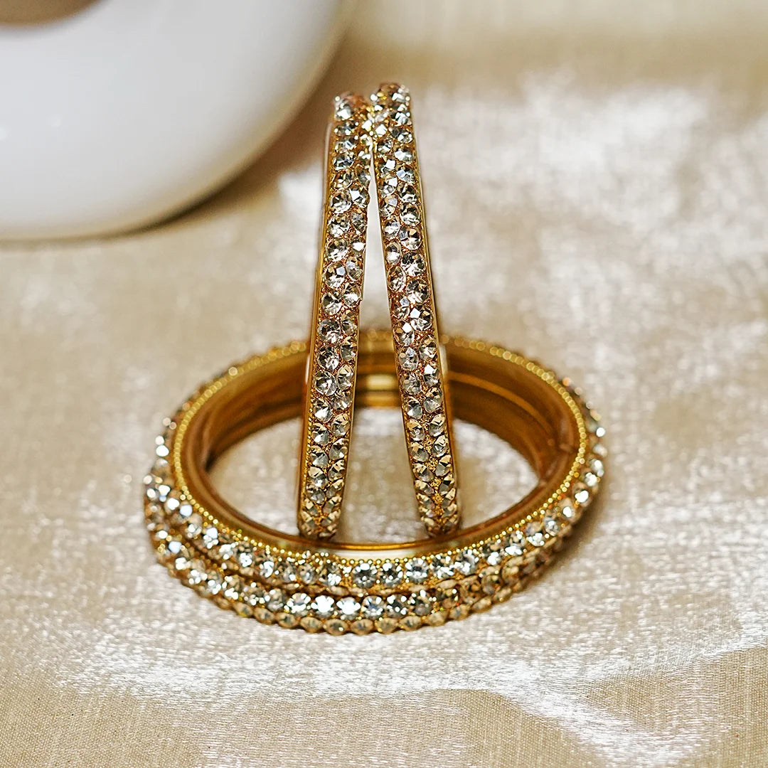 Traditional Indian Glass Kada Bangles Set with Beads Studded for Women & Girls (Pack of 4)