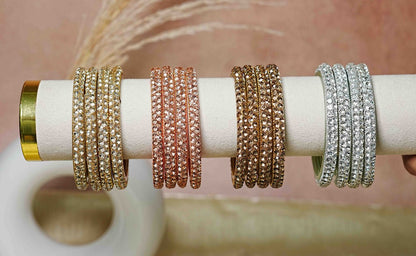 Traditional Indian Glass Kada Bangles Set with Beads Studded for Women & Girls (Pack of 4)