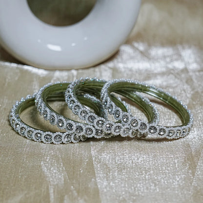 Traditional Designer Glass Kada Bangles | Kundan Pearl Studded (Pack of 4)