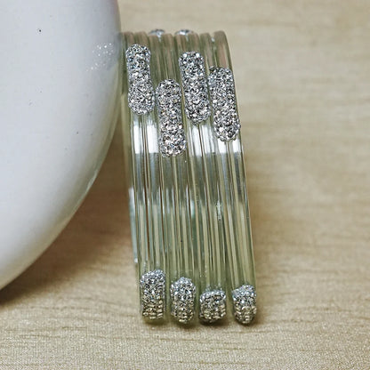 Glossy Finish Designer Glass Kada Bangles with Beads & Stone Work (Pack of 4)