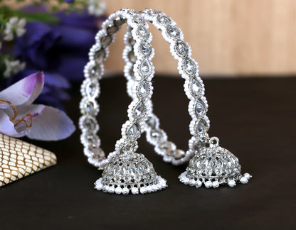 Silver Metal Kada for Women with Kundan Work & Jhumki (Pack Of 2)