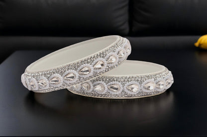 Glass Kada for Women & Girls – Kundan Studded Work (Pack of 2)