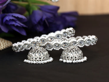 Silver Metal Kada for Women with Kundan Work & Jhumki (Pack Of 2)