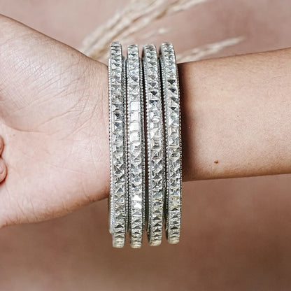 Designer Glass Kada Bangles | Stone Finish (Pack of 4)