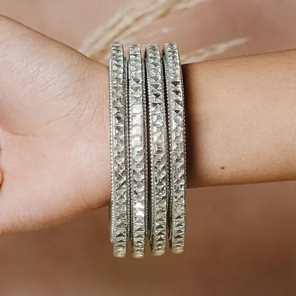 Designer Glass Kada Bangles | Stone Finish (Pack of 4) - The Golden Cascade