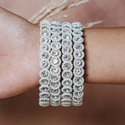 Traditional Designer Glass Kada Bangles | Kundan Pearl Studded (Pack of 4)