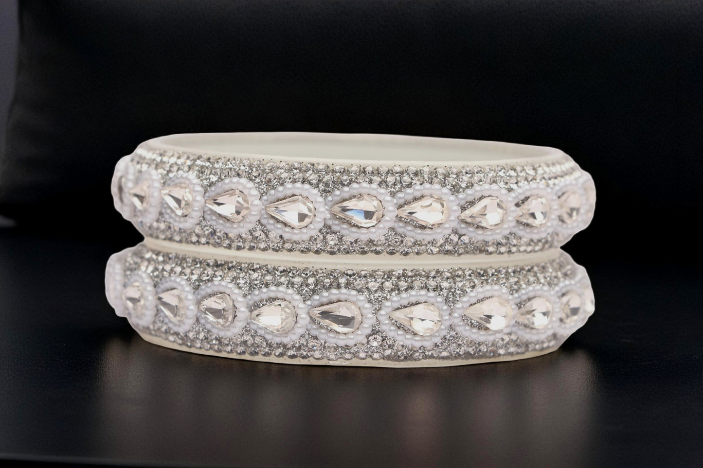 Glass Kada for Women & Girls – Kundan Studded Work (Pack of 2)