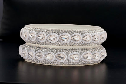 Glass Kada for Women & Girls – Kundan Studded Work (Pack of 2)