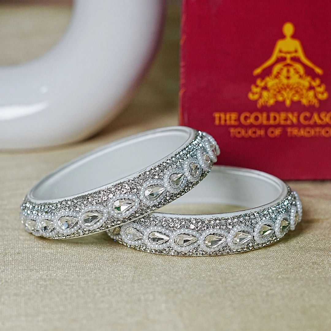 Glass Kada for Women & Girls – Kundan Studded Work (Pack of 2)