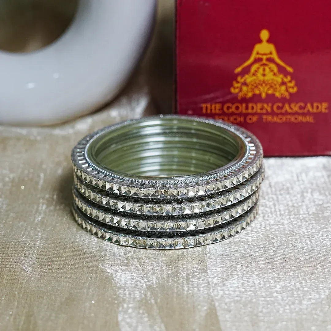Designer Glass Kada Bangles | Stone Finish (Pack of 4) - The Golden Cascade